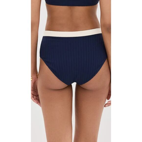 STAUD Devon High Rise Bikini Bottoms Navy/Ivory - S - Picture 4 of 4